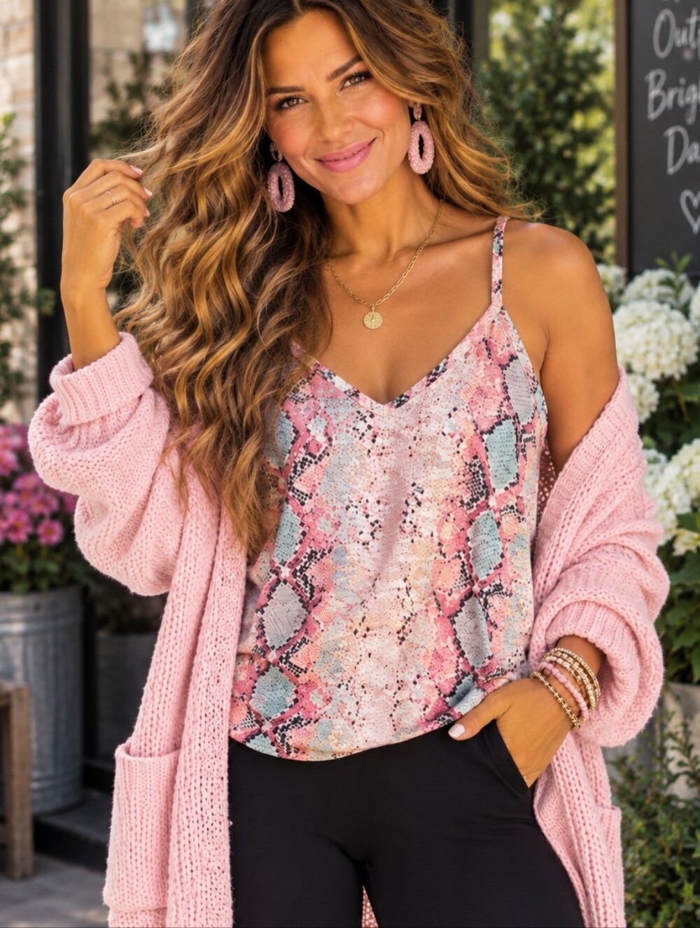 ❤️5/$25 Bibi Brand Snakeskin Knit Tank in Pink